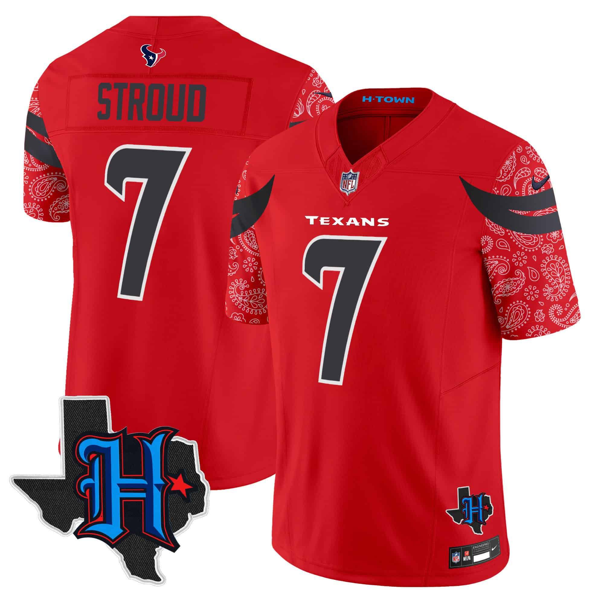 Men Houston Texans 7 Stroud Red 2024 Nike Texas Patch Vapor Limited NFL Jersey